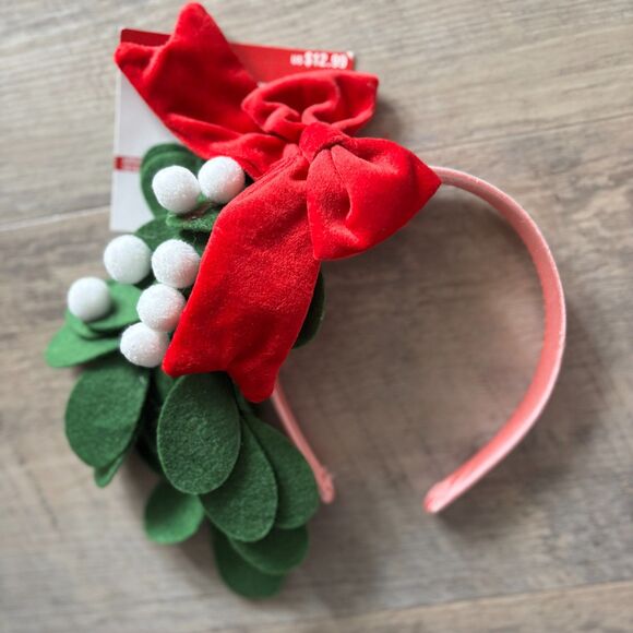 Celebrate It Christmas Noel Mistletoe Red Bow Headband Holiday Hair Accessory - Picture 2 of 4